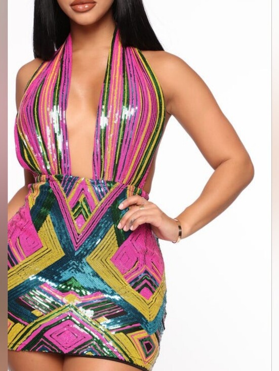 Fashion Nova Dresses & Skirts - Fashion Nova Multicolor Sequin Halter Mini Dress